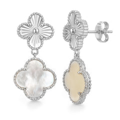 Arete Dos Flores Mediano Inspirado Van C Diamantada con Piedras Naturales Plata .925 con Rodio