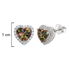 Aretes Piedras SemiPreciosas Corazones de Zulanita con Circonias ,Plata .925 con Rodio