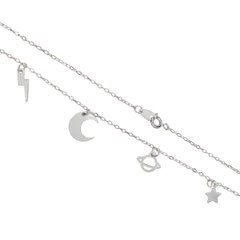 Collar Dijes Lisos con Luna y Estrella con Cadena Eslabones Plata .925