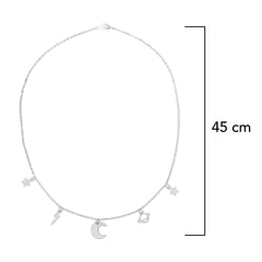 Collar Dijes Lisos con Luna y Estrella con Cadena Eslabones Plata .925