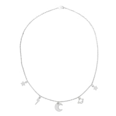 Collar Dijes Lisos con Luna y Estrella con Cadena Eslabones Plata .925