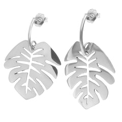 Arete Mediano Hoja Lisa Calada Hecha a Mano Plata .925