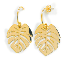 Arete Mediano Hoja Lisa Calada Hecha a Mano Plata .925 con Baño de Oro