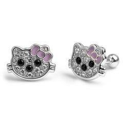 Broquel Kitty con Cristales y Moño Esmaltado Plata .925