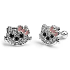 Broquel Kitty con Cristales y Moño Esmaltado Plata .925