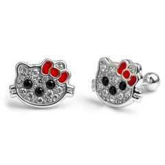 Broquel Kitty con Cristales y Moño Esmaltado Plata .925