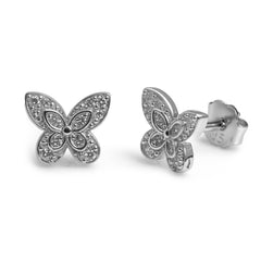 Broquel Mariposa Alas Picudas con Micro Circonias Plata .925 con Rodio