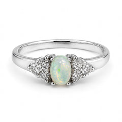 Anillo Piedras Preciosas Ópalo de Etiopía con Circonias, Plata .925 con Rodio