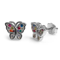 Broquel Mariposa Biselada con Micro Circonias Plata .925 con Rodio