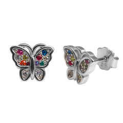 Broquel Mariposa Biselada con Micro Circonias Plata .925 con Baño de Rodio