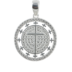 Dije Medalla de Micro Circonias con Cruz Plata .925