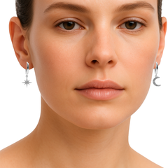 Huggies Luna y Estrella con Micro Circonias Plata .925 con Rodio