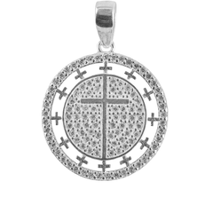 Dije Medalla de Micro Circonias con Cruz Plata .925