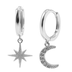 Huggies Luna y Estrella con Micro Circonias Plata .925 con Rodio