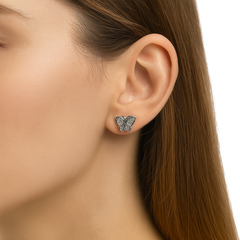 Broquel Mariposa Biselada con Micro Circonias Plata .925 con Rodio