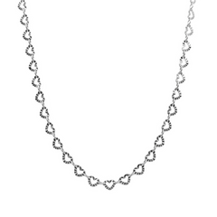 Collar Corazones Diamantados en Forma Zig Zag Plata .925