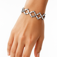 Brazalete Dos Usos Pulsera o Anillo con Silueta de Flor y Circonias Plata .925 con Rodio