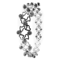 Brazalete Doble Uso Pulsera o Anillo con Siluetas de Corazones y CIrconias Plata .925 con Rodio