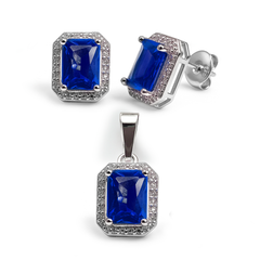 Juego Circonia Cuadrada con Micro Circonias Plata .925 con Rodio