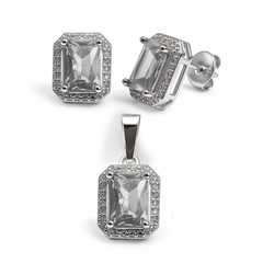 Juego Circonia Cuadrada con Micro Circonias Plata .925 con Rodio