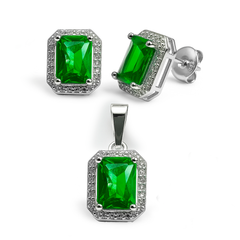 Juego Circonia Cuadrada con Micro Circonias Plata .925 con Rodio