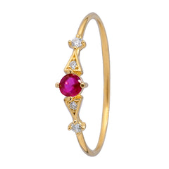 Anillo Solitario Rosa Fuerte con Micro Circonias Oro 10K