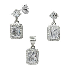Juego Circonia Cuadrada Blanca con Micro Circonias Plata .925 con Rodio