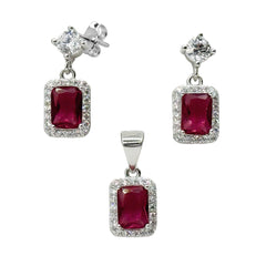 Juego Circonia Cuadrada Rosa con Micro Circonias Plata .925 con Rodio