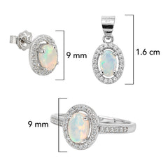 Juego Piedras Preciosas Ópalo de Etiopía Anillos, Aretes y Dije con Circonias, Plata .925 con Rodio