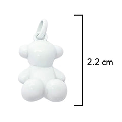 Dije Oso 1:1 Bombeado Macizo Bañado en Esmalte Blanco, Plata 925