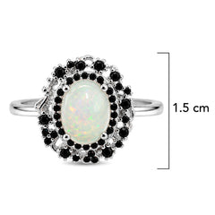 Anillo Piedras Preciosas Ópalo de Etiopía Estilo Victoriano con Ónix, Plata .925 con Rodio