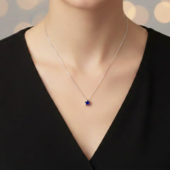 Collar Estrella con Circonia Azul con Cadena Eslabones Plata .925