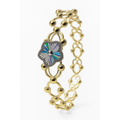 Brazalete Doble Uso Pulsera o Anillo con Flor Giratoria Plata .925 con Baño de Oro