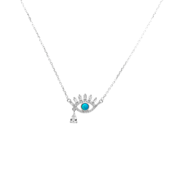 Collar Ojo Turco Micro Circonias Con Ópalo y Circonia en Forma de Gota Plata .925 con Rodio