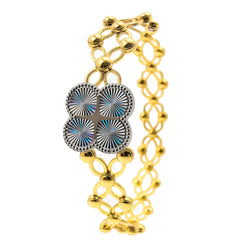 Brazalete Doble Uso Anillo Pulsera con Circulos Diamantados Giratorios y Baño de Oro Plata .925