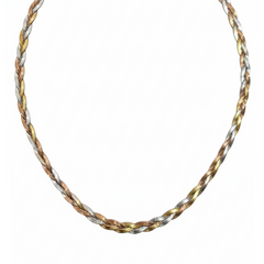 Collar Trenzado Diamantado con Baño 3 Oros Plata .925