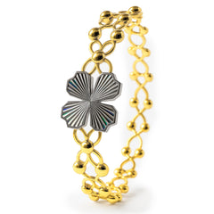 Brazalete Doble Uso Anillo Pulsera con Circulos Trebol Giratorio y Baño de Oro Plata .925