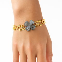 Brazalete Doble Uso Anillo Pulsera con Circulos Trebol Giratorio y Baño de Oro Plata .925