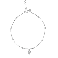 Tobillera Dije Mano de Fatima con Bolitas y Cadena Torzalito Plata .925