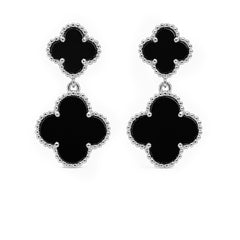 Arete Doble Flor Mediano Inspirado Van C con Piedras Naturales Plata .925 con Rodio