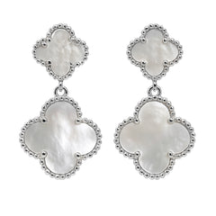 Arete Doble Flor Mediano Inspirado Van C con Piedras Naturales Plata .925 con Rodio