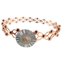 Brazalete Doble Uso Anillo Pulsera con Circulo Diamantado Giratorio y Baño de Oro Rosa Plata .925