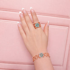 Brazalete Doble Uso Anillo Pulsera con Flor Giratoria y Baño de Oro Rosa Plata .925
