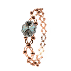 Brazalete Doble Uso Anillo Pulsera con Trebol 4 hojas Giratoria y Baño de Oro Rosa Plata .925