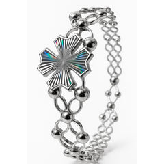 Brazalete Doble Uso Anillo Pulsera con Trebol Giratoria Plata .925 con Rodio