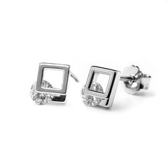 Broquel Silueta Cuadrada con Circonia Plata .925 con Rodio