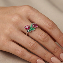 Anillo Circonias con Esmalte Plata .925 con Baño de Rodio