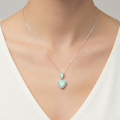 Collar Corazon con Micro Circonias y Ópalo Plata .925 con Rodio