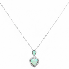 Collar Corazon con Micro Circonias y Ópalo Plata .925 con Rodio