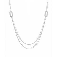 Collar Doble Paper Clip Maxi con Cadena Bolitas y Cola de Rata Plata .925